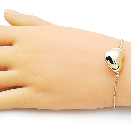 Oro Laminado Fancy Bracelet, Gold Filled Style Heart and Rat Tail Design, Polished, Golden Finish