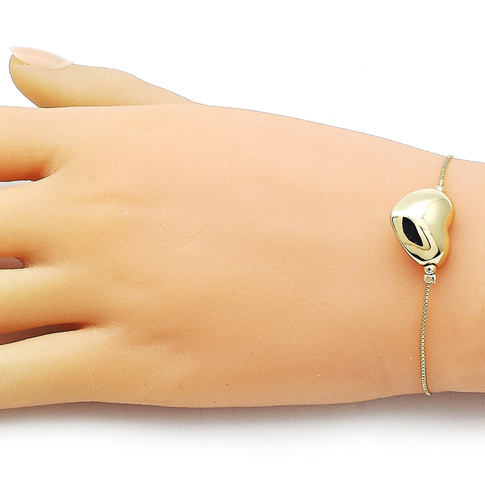 Oro Laminado Fancy Bracelet, Gold Filled Style Heart and Box Design, Polished, Golden Finish