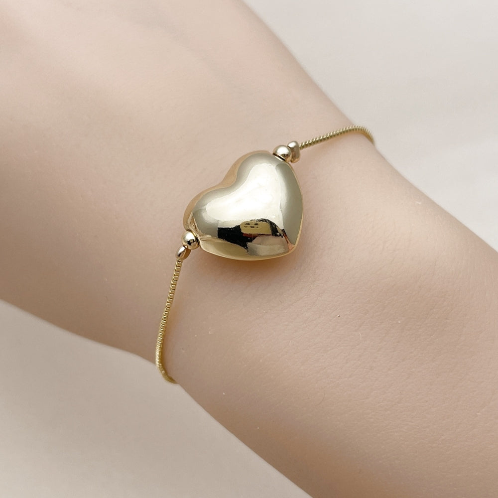 Oro Laminado Fancy Bracelet, Gold Filled Style Heart and Box Design, Polished, Golden Finish