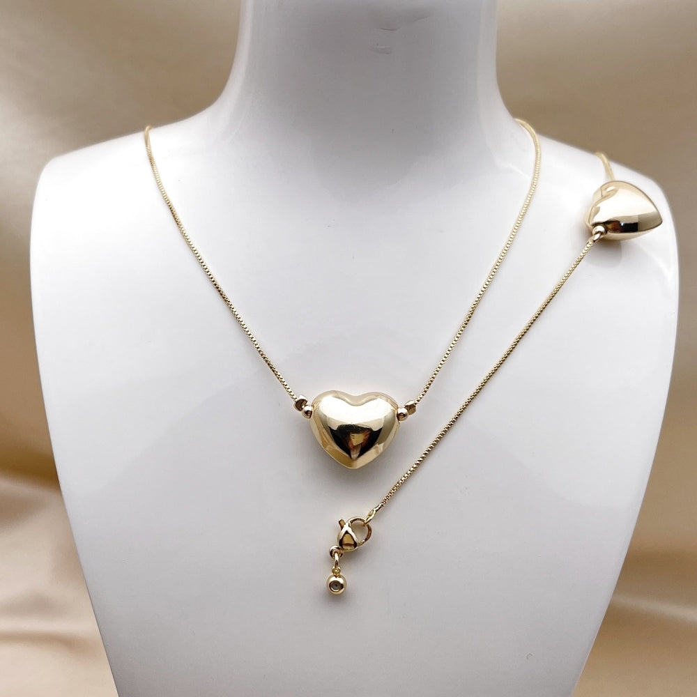 Oro Laminado Necklace and Bracelet, Gold Filled Style Heart and Box Design, Polished, Golden Finish