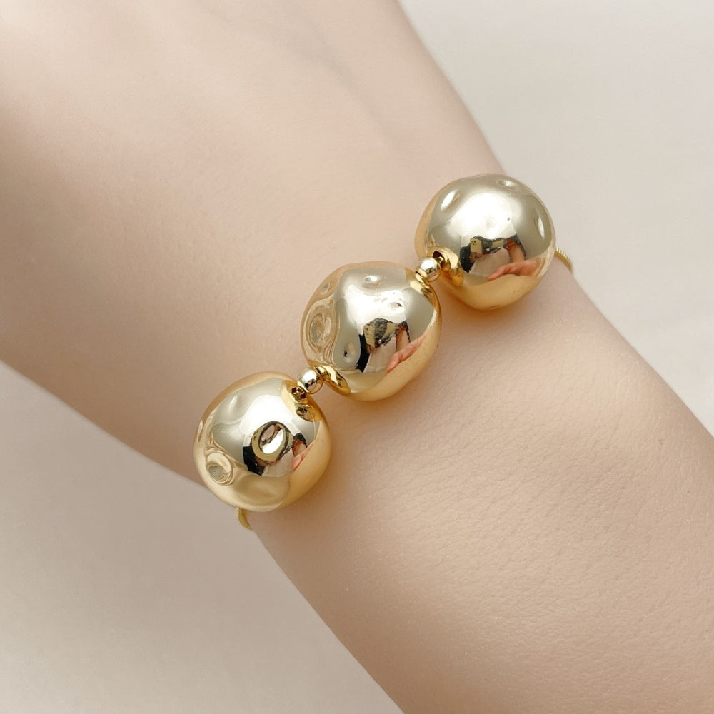 Oro Laminado Fancy Bracelet, Gold Filled Style Box and Ball Design, Polished, Golden Finish