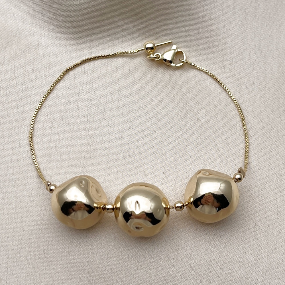 Oro Laminado Fancy Bracelet, Gold Filled Style Box and Ball Design, Polished, Golden Finish