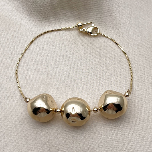 Oro Laminado Fancy Bracelet, Gold Filled Style Box and Ball Design, Polished, Golden Finish