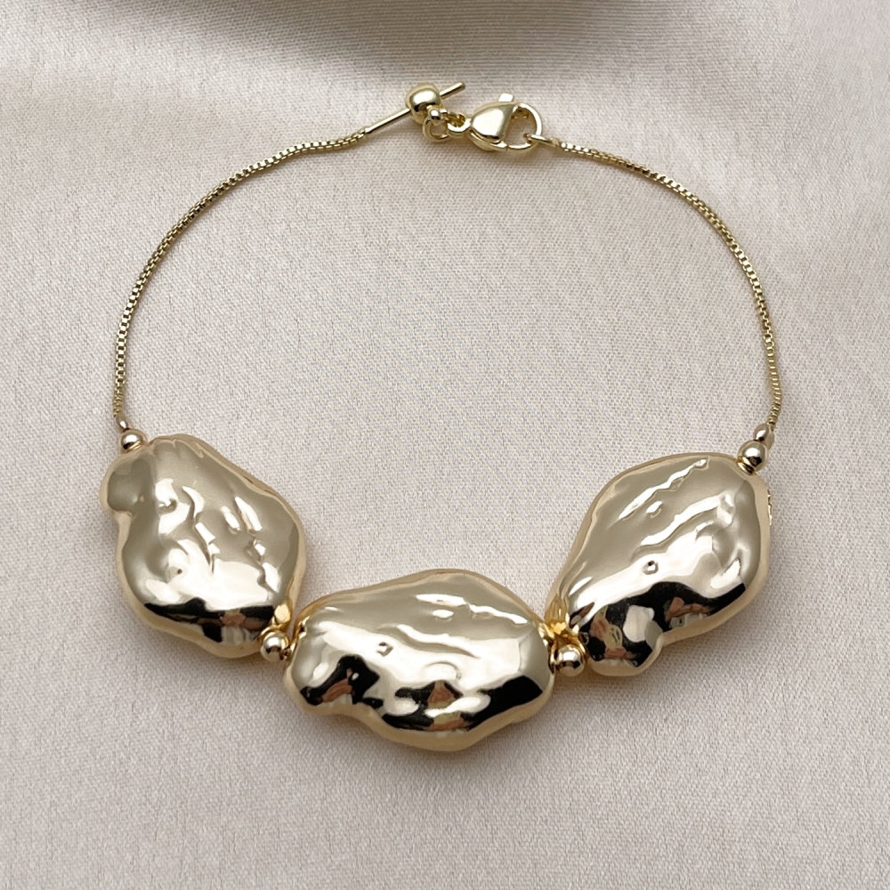 Oro Laminado Fancy Bracelet, Gold Filled Style Box Design, Polished, Golden Finish