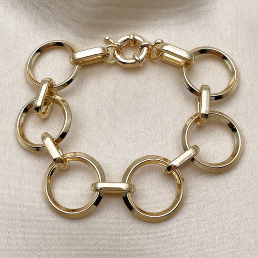 Oro Laminado Fancy Bracelet, Gold Filled Style Rolo Design, Polished, Golden Finish
