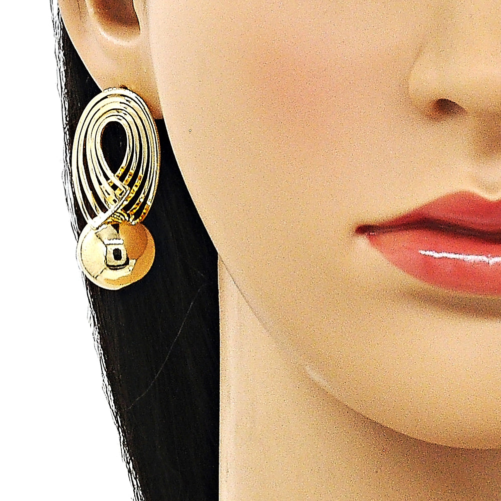 Oro Laminado Stud Earring, Gold Filled Style Ball Design, Polished, Golden Finish