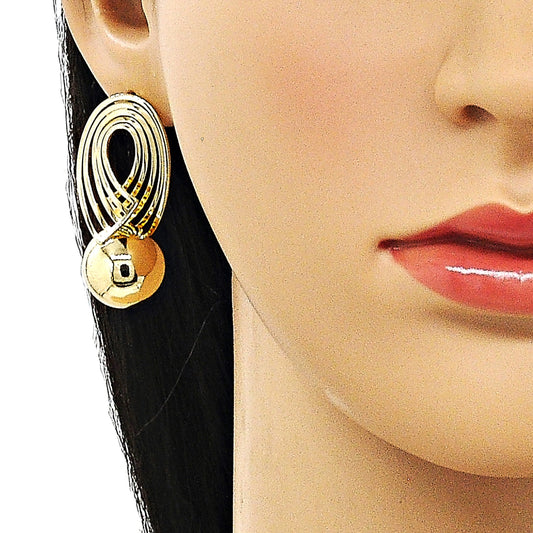Oro Laminado Stud Earring, Gold Filled Style Ball Design, Polished, Golden Finish