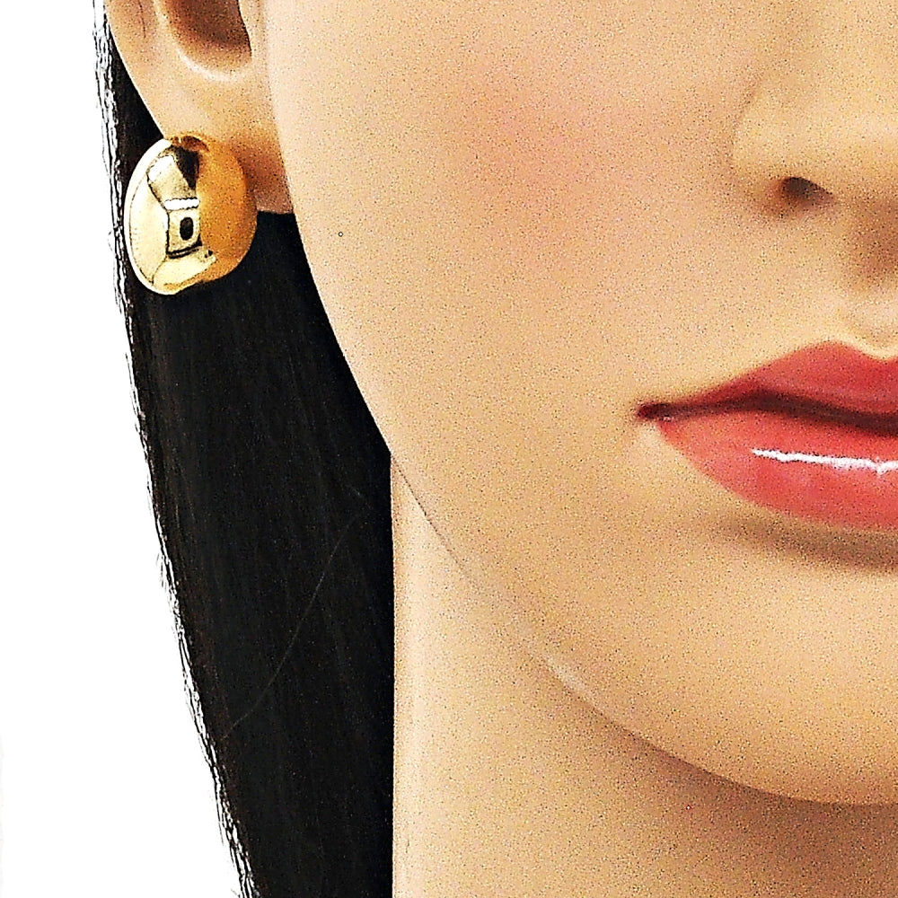Oro Laminado Stud Earring, Gold Filled Style Ball and Hollow Design, Polished, Golden Finish