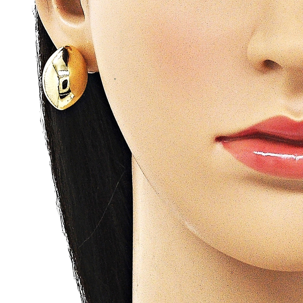 Oro Laminado Stud Earring, Gold Filled Style Hollow and Ball Design, Polished, Golden Finish