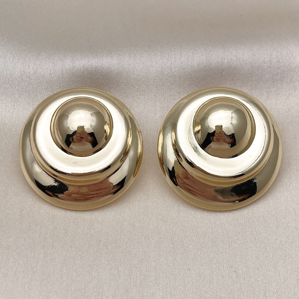 Oro Laminado Stud Earring, Gold Filled Style Hollow Design, Polished, Golden Finish