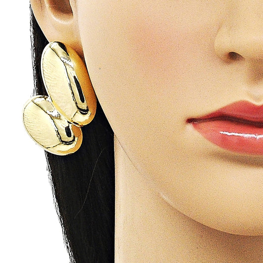 Oro Laminado Stud Earring, Gold Filled Style Hollow Design, Polished, Golden Finish