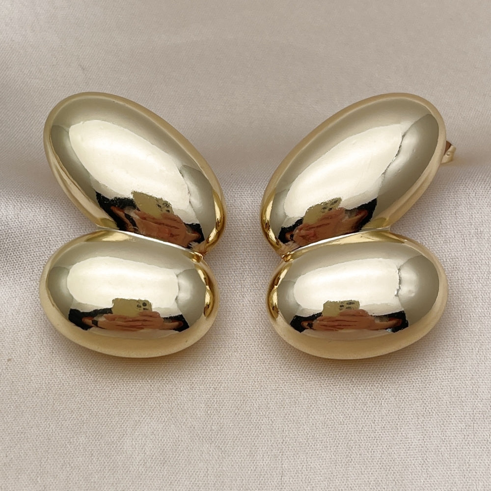Oro Laminado Stud Earring, Gold Filled Style Hollow Design, Polished, Golden Finish