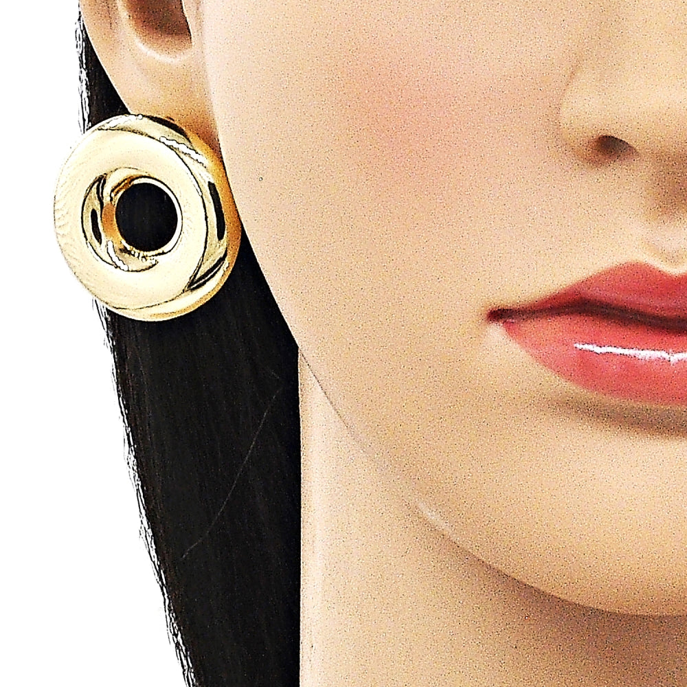 Oro Laminado Stud Earring, Gold Filled Style Hollow Design, Polished, Golden Finish