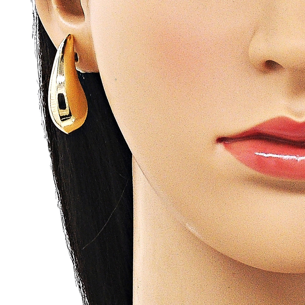Oro Laminado Stud Earring, Gold Filled Style Teardrop and Hollow Design, Polished, Golden Finish
