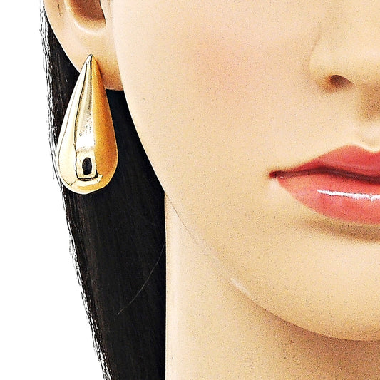 Oro Laminado Stud Earring, Gold Filled Style Hollow and Teardrop Design, Polished, Golden Finish