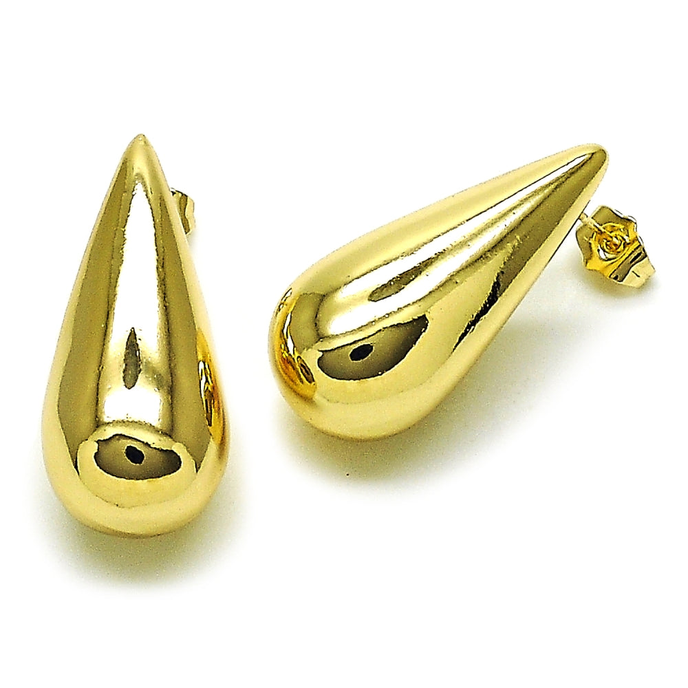 Oro Laminado Stud Earring, Gold Filled Style Hollow and Teardrop Design, Polished, Golden Finish