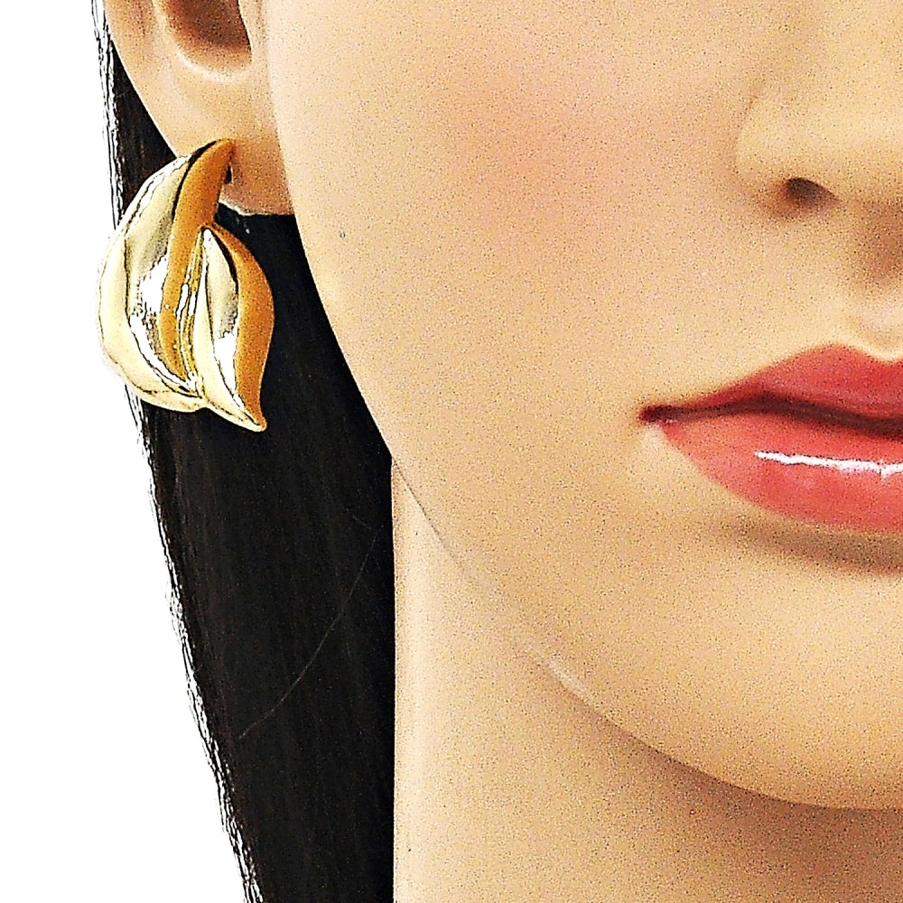 Oro Laminado Stud Earring, Gold Filled Style Hollow Design, Polished, Golden Finish