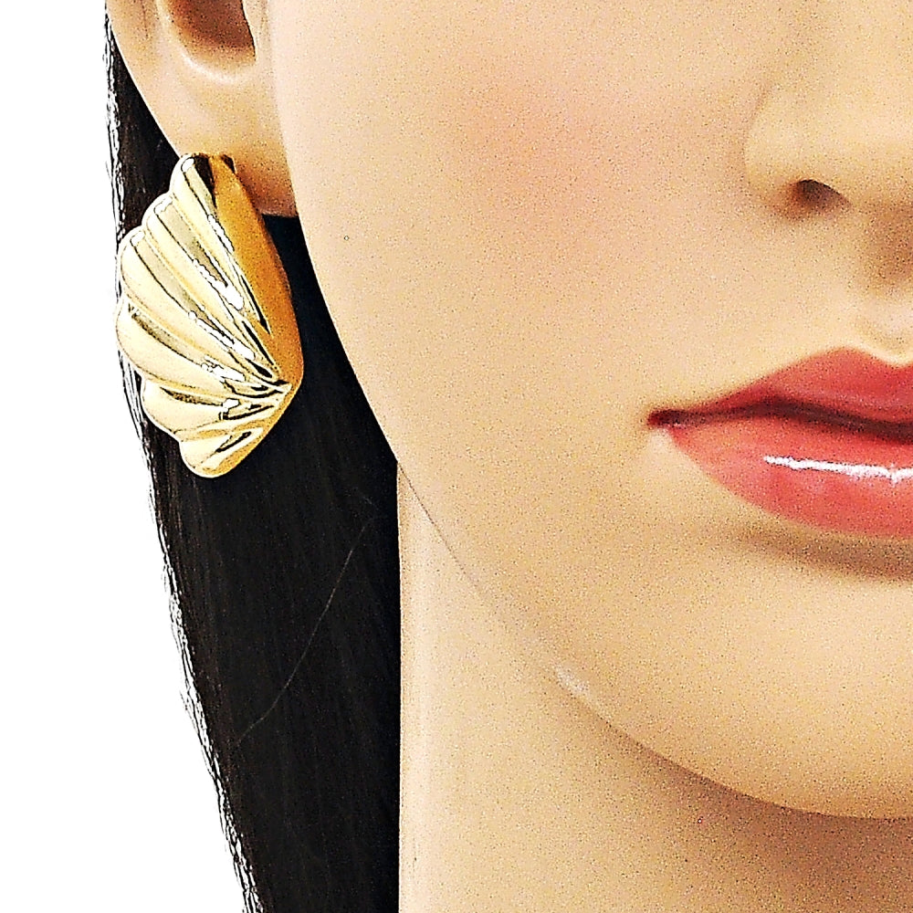Oro Laminado Stud Earring, Gold Filled Style Shell and Hollow Design, Polished, Golden Finish