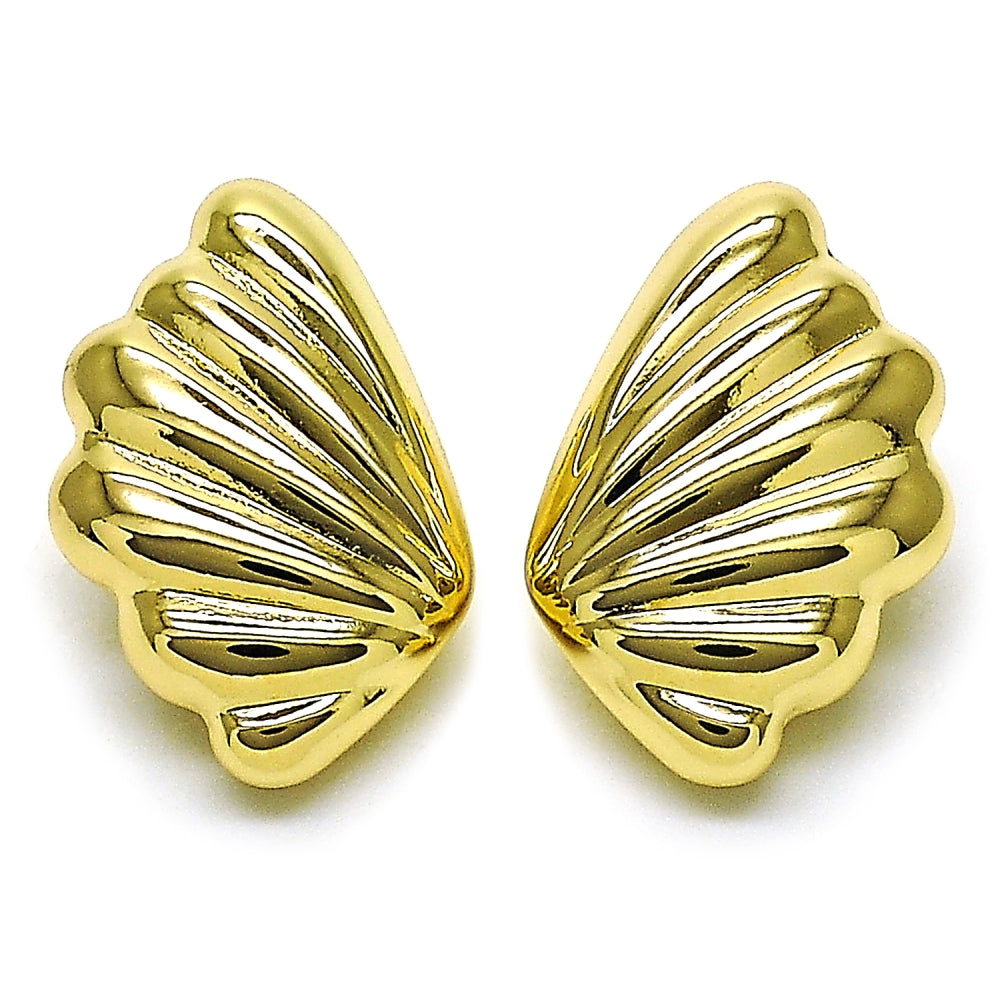 Oro Laminado Stud Earring, Gold Filled Style Shell and Hollow Design, Polished, Golden Finish