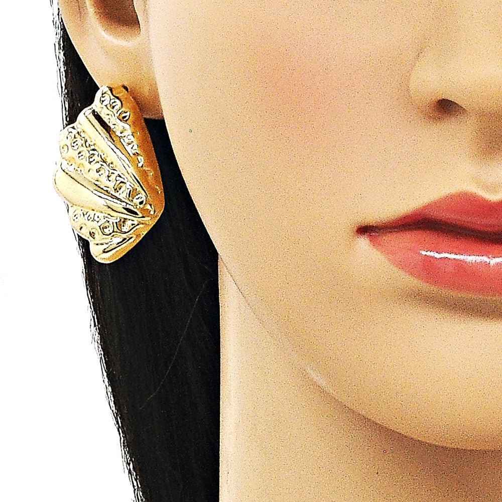 Oro Laminado Stud Earring, Gold Filled Style Shell and Hollow Design, Polished, Golden Finish