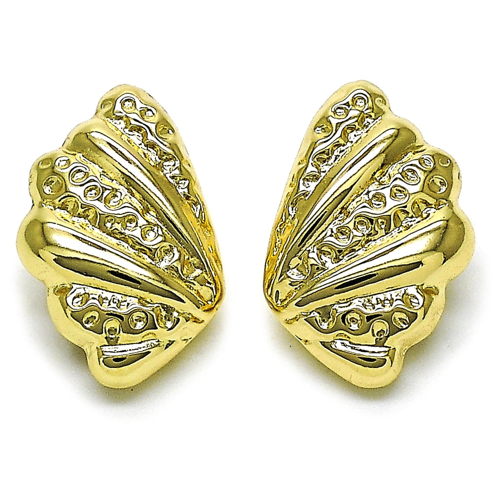 Oro Laminado Stud Earring, Gold Filled Style Shell and Hollow Design, Polished, Golden Finish