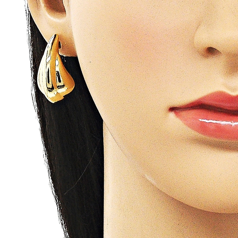 Oro Laminado Stud Earring, Gold Filled Style Teardrop and Hollow Design, Polished, Golden Finish