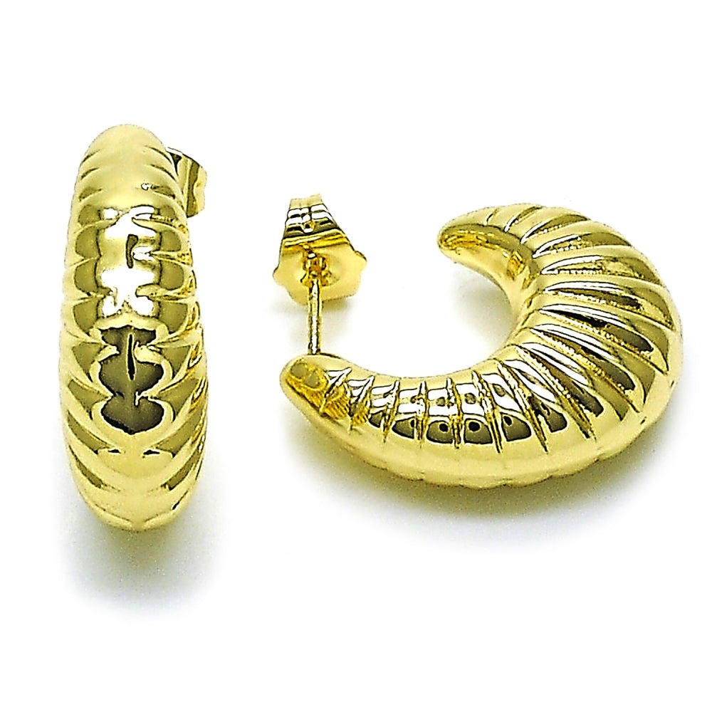 Oro Laminado Stud Earring, Gold Filled Style Hollow Design, Polished, Golden Finish