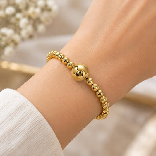 Oro Laminado Individual Bangle, Gold Filled Style Ball and Hollow Design, Polished, Golden Finish