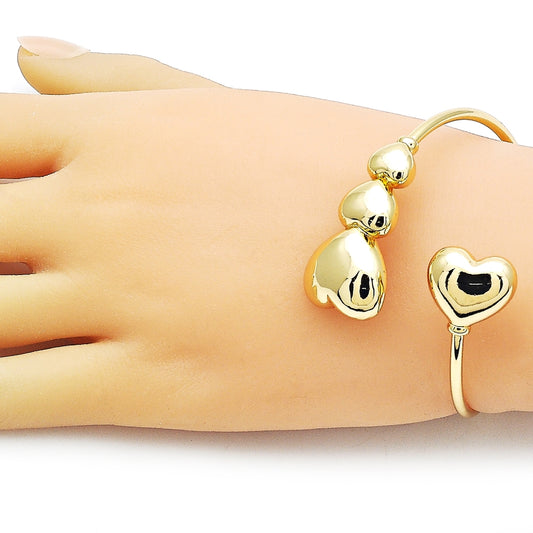 Oro Laminado Individual Bangle, Gold Filled Style Heart and Judaica Design, Polished, Golden Finish