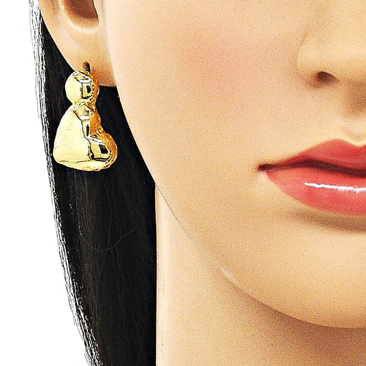 Oro Laminado Stud Earring, Gold Filled Style Heart Design, Polished, Golden Finish