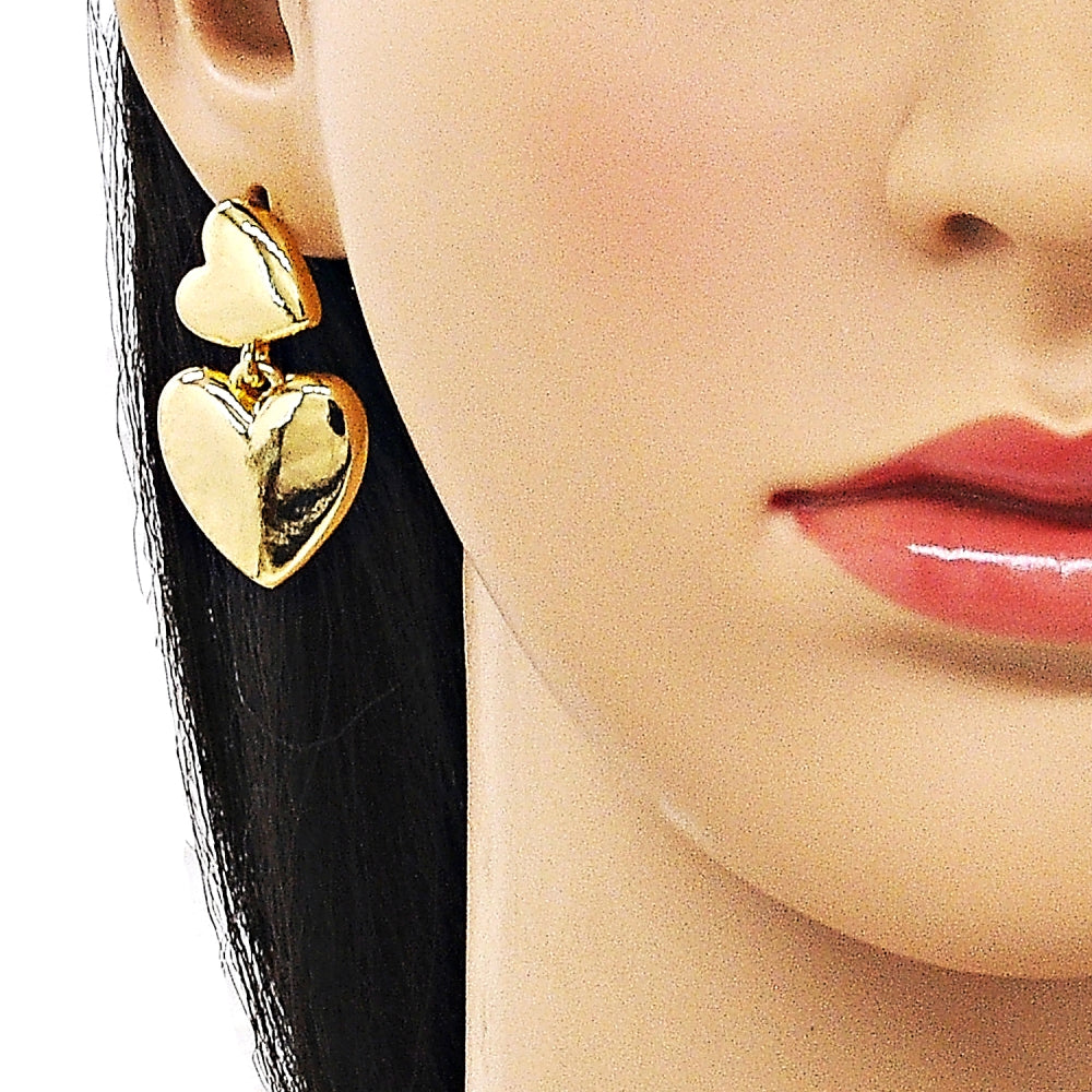 Oro Laminado Stud Earring, Gold Filled Style Heart Design, Polished, Golden Finish