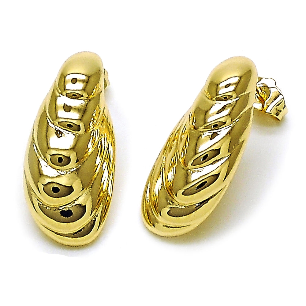 Oro Laminado Stud Earring, Gold Filled Style Shell Design, Polished, Golden Finish