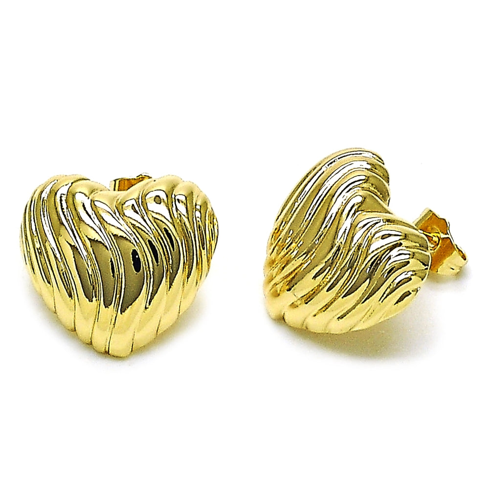 Oro Laminado Stud Earring, Gold Filled Style Heart Design, Polished, Golden Finish
