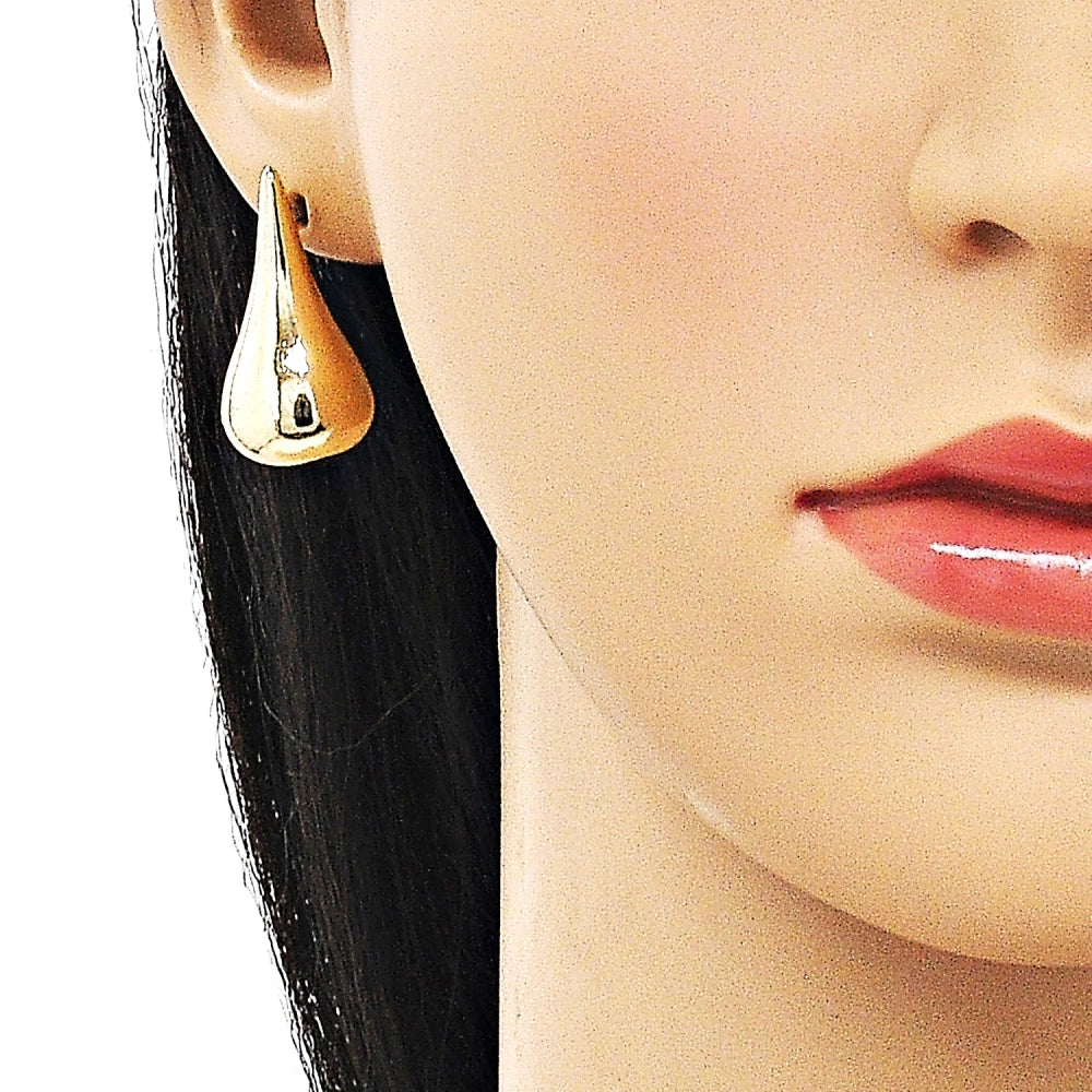 Oro Laminado Stud Earring, Gold Filled Style Teardrop and Hollow Design, Polished, Golden Finish