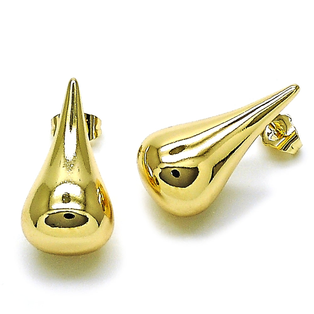Oro Laminado Stud Earring, Gold Filled Style Teardrop and Hollow Design, Polished, Golden Finish
