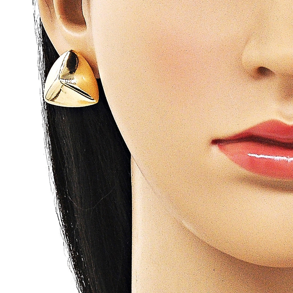 Oro Laminado Stud Earring, Gold Filled Style Hollow Design, Polished, Golden Finish