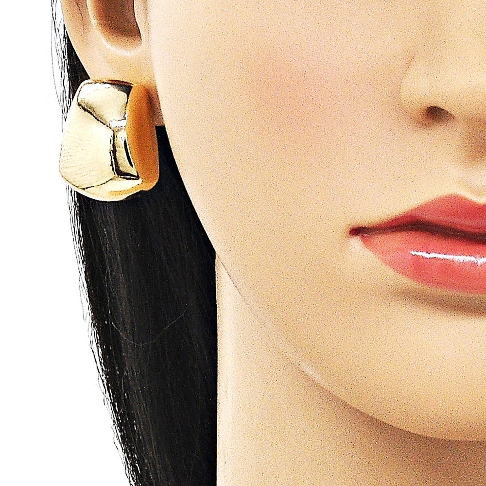 Oro Laminado Stud Earring, Gold Filled Style Hollow Design, Polished, Golden Finish