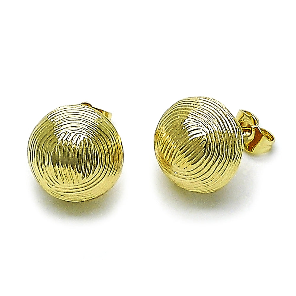 Oro Laminado Stud Earring, Gold Filled Style Ball Design, Diamond Cutting Finish, Golden Finish