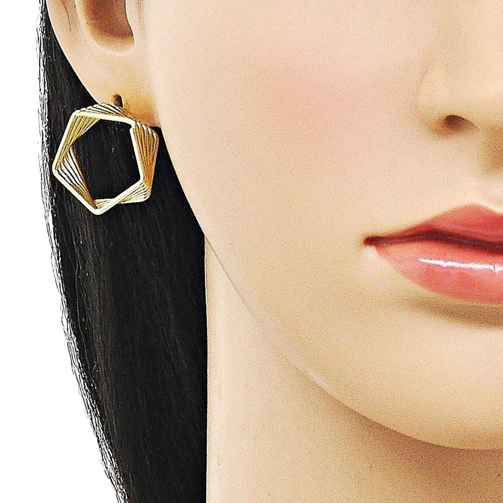 Oro Laminado Stud Earring, Gold Filled Style Polished, Golden Finish