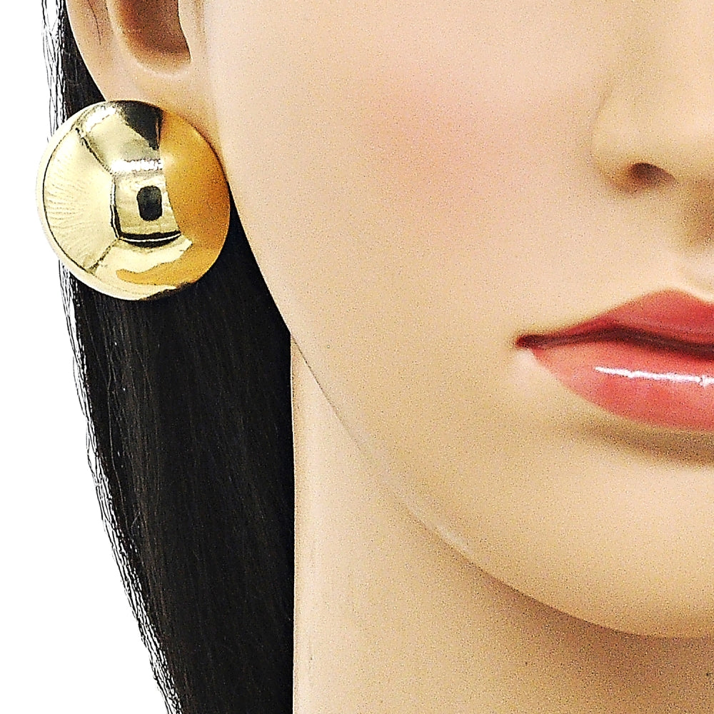 Oro Laminado Stud Earring, Gold Filled Style Ball and Hollow Design, Polished, Golden Finish