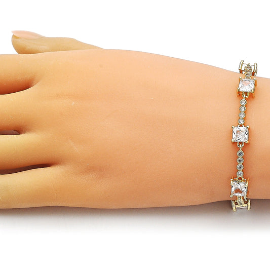 Oro Laminado Fancy Bracelet, Gold Filled Style with White Cubic Zirconia, Polished, Golden Finish