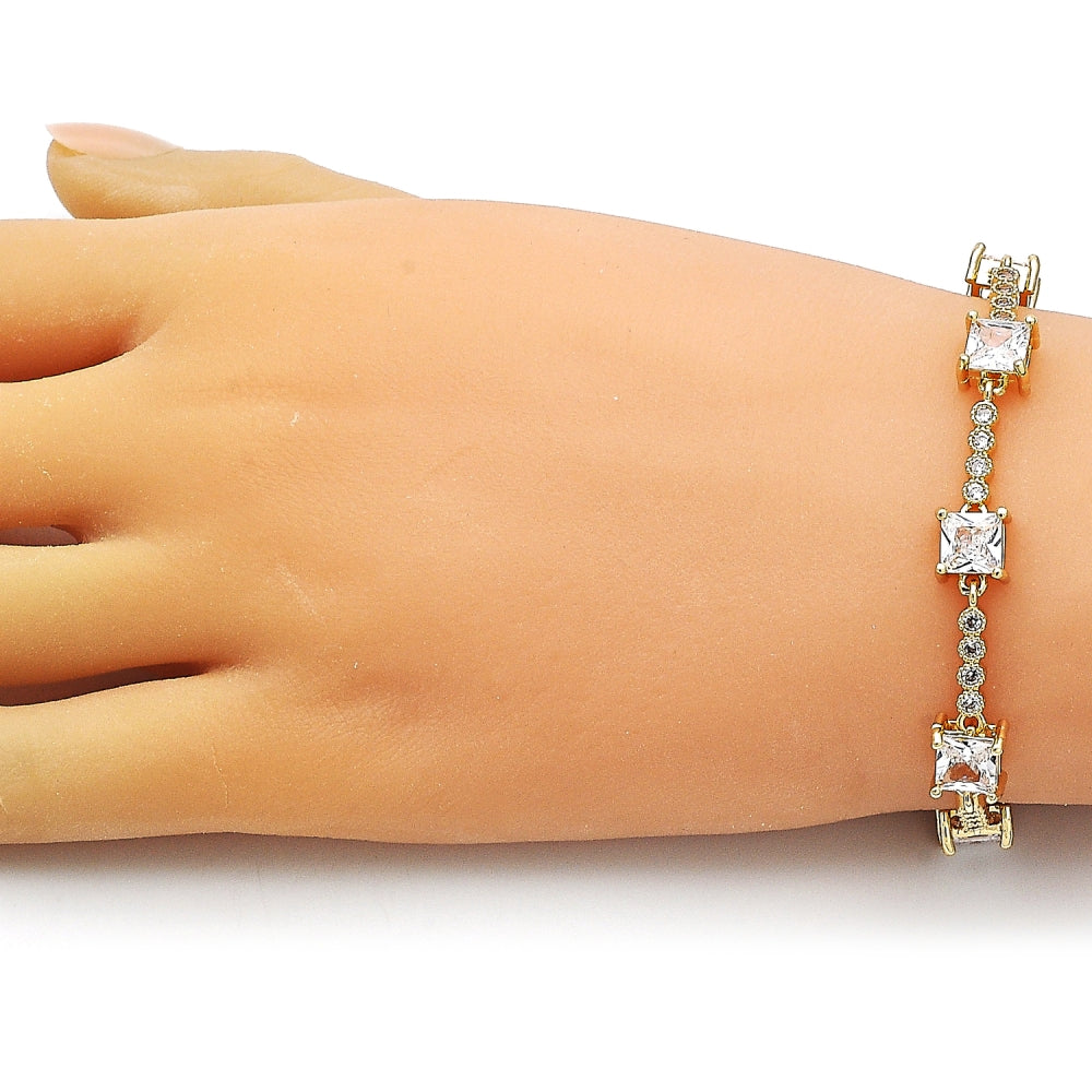 Oro Laminado Fancy Bracelet, Gold Filled Style with White Cubic Zirconia, Polished, Golden Finish