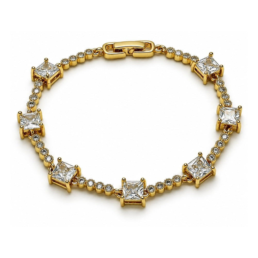 Oro Laminado Fancy Bracelet, Gold Filled Style with White Cubic Zirconia, Polished, Golden Finish