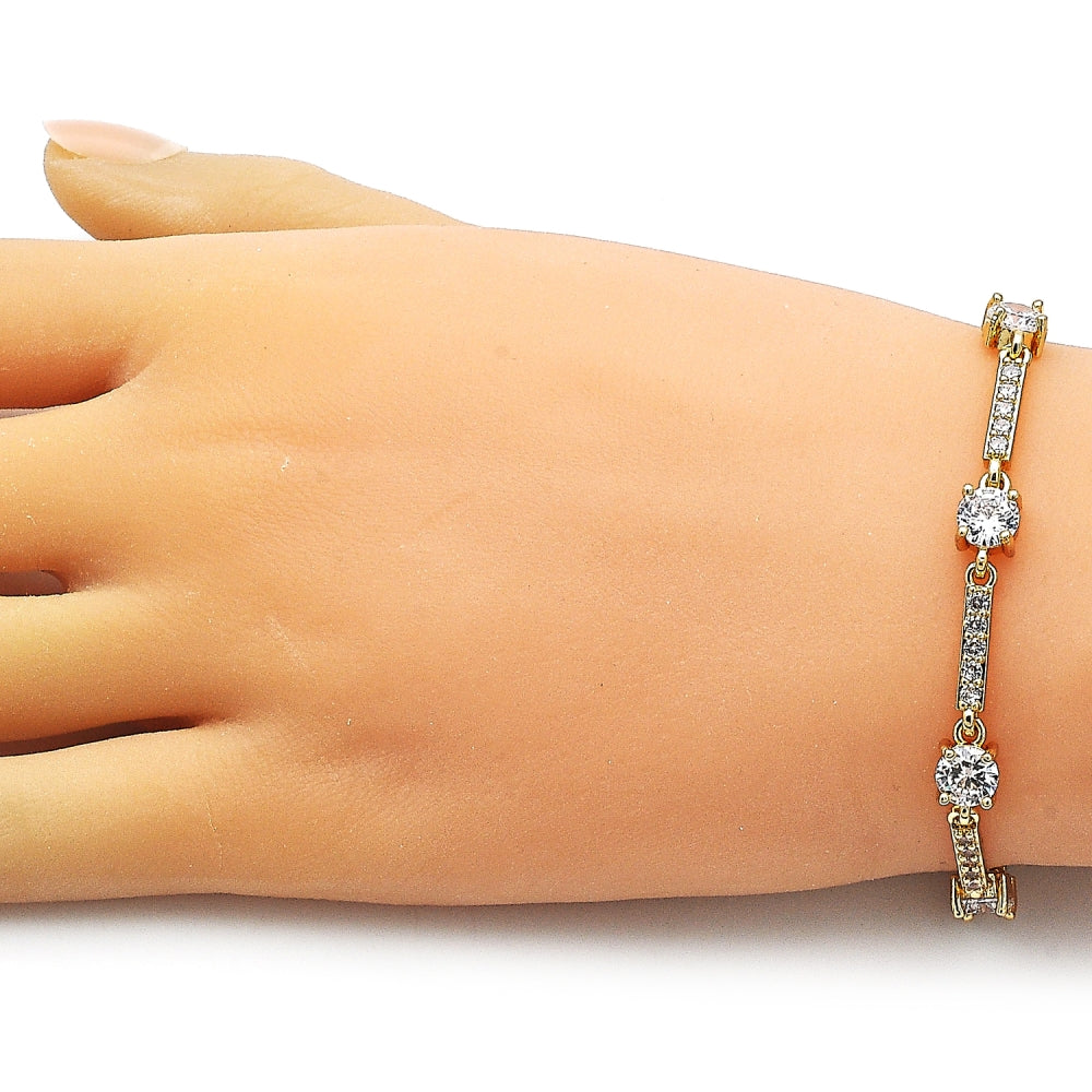 Oro Laminado Tennis Bracelet, Gold Filled Style with White Cubic Zirconia, Polished, Golden Finish
