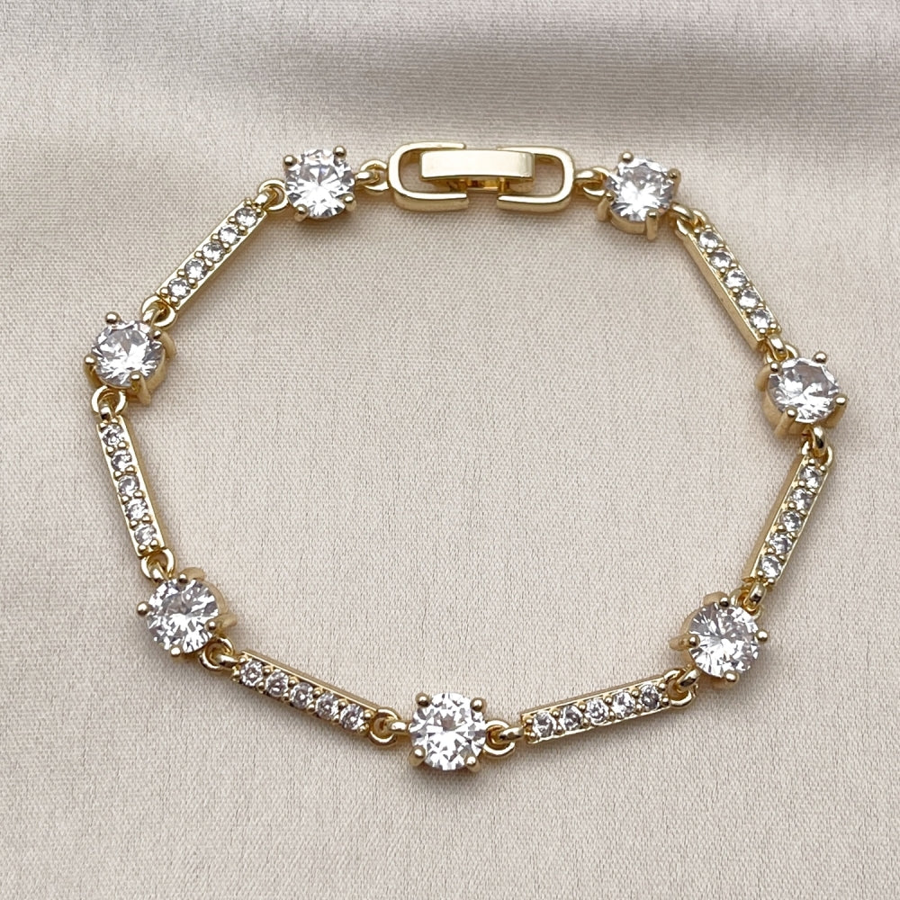 Oro Laminado Tennis Bracelet, Gold Filled Style with White Cubic Zirconia, Polished, Golden Finish