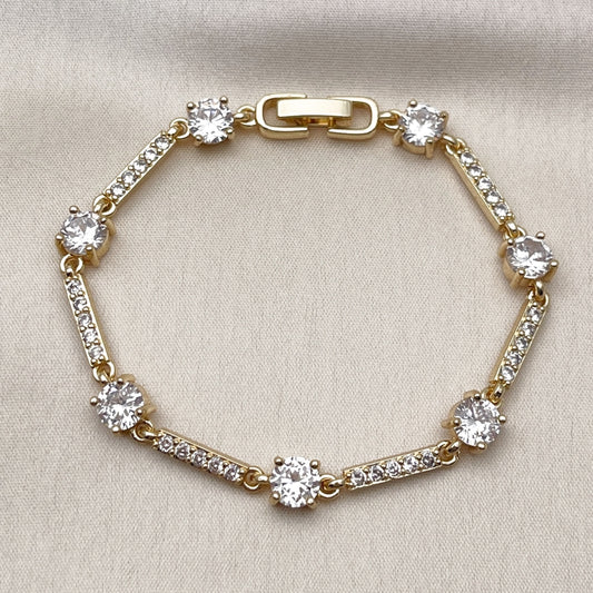 Oro Laminado Tennis Bracelet, Gold Filled Style with White Cubic Zirconia, Polished, Golden Finish