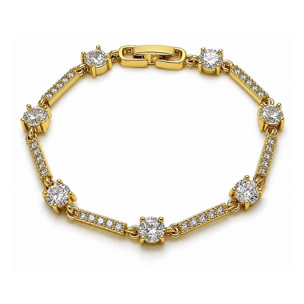 Oro Laminado Tennis Bracelet, Gold Filled Style with White Cubic Zirconia, Polished, Golden Finish