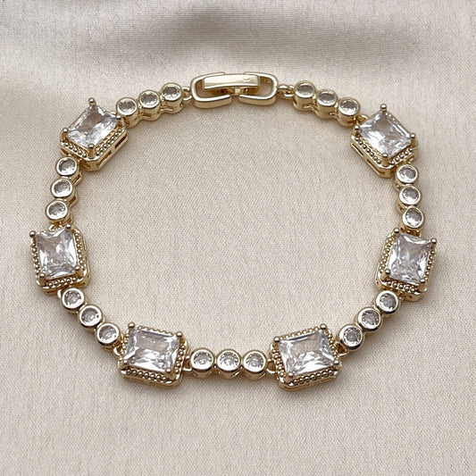 Oro Laminado Tennis Bracelet, Gold Filled Style with White Cubic Zirconia, Polished, Golden Finish