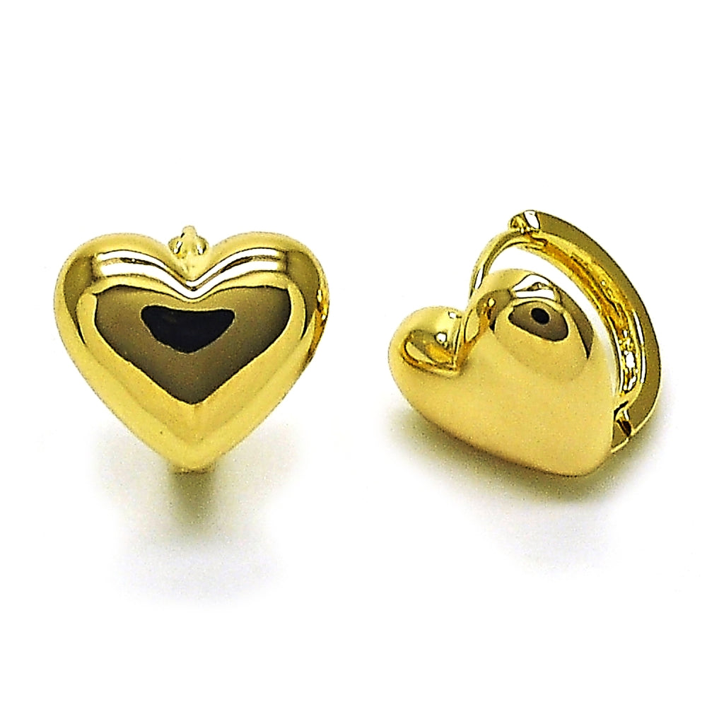 Oro Laminado Huggie Hoop, Gold Filled Style Heart Design, Polished, Golden Finish