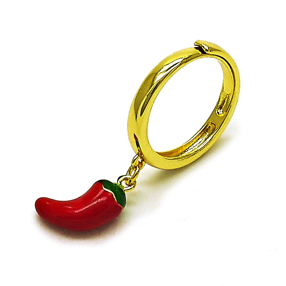 Oro Laminado Elegant Ring, Gold Filled Style Chili Design, Red Enamel Finish, Golden Finish